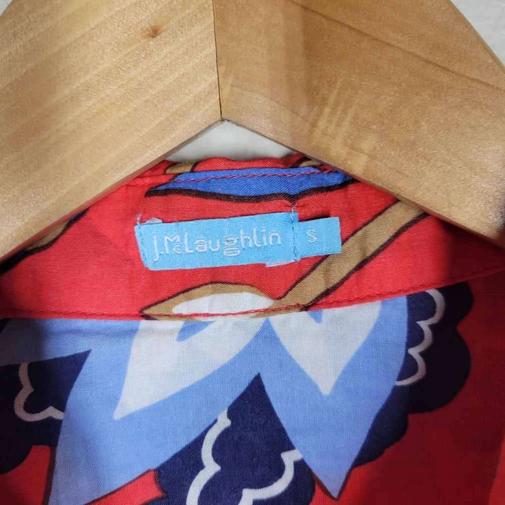 J. McLaughlin Red Blue Floral Lois Button Up Top Long Sleeve Cotton Small - Picture 5 of 9